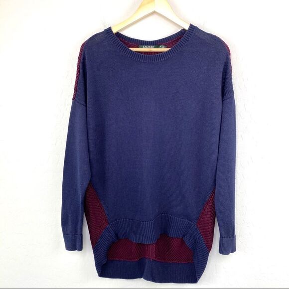 Lauren RL navy Maroon colorblock slouchy sweater - Picture 1 of 6